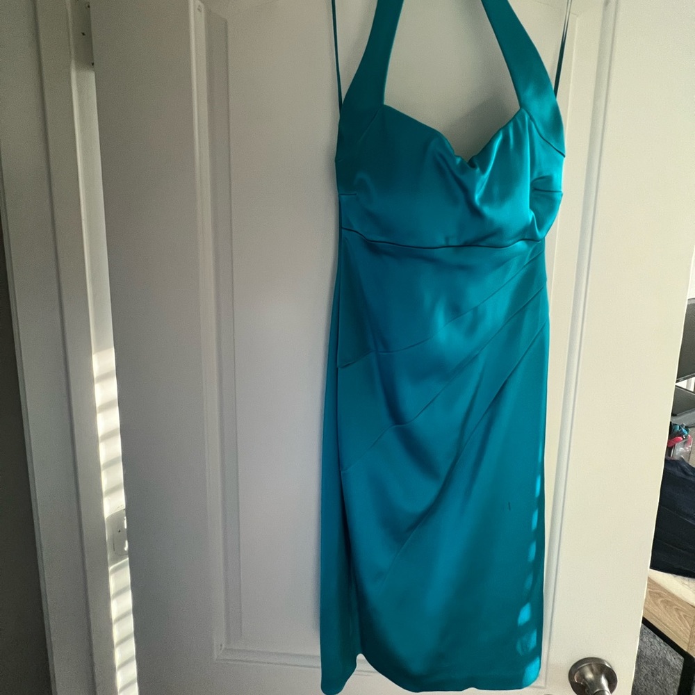 Cache, new bright blue satin cocktail dress, size 0